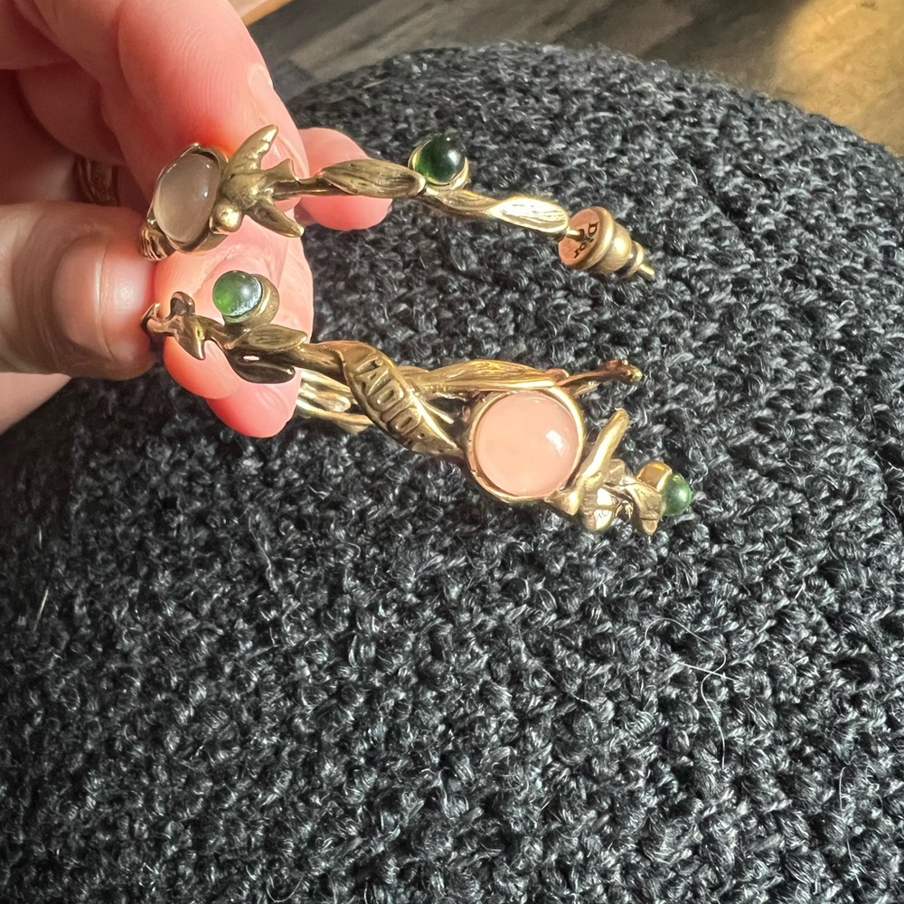 Elegant Gold and Green Women's hoop earrings - Picture 5 of 14
